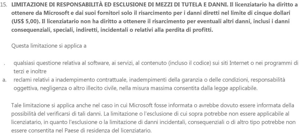 Il licenziatari nn ha diritt a ttenere il risarciment per eventuali altri danni, inclusi i danni cnsequenziali, speciali, indiretti, incidentali relativi alla perdita di prfitti.