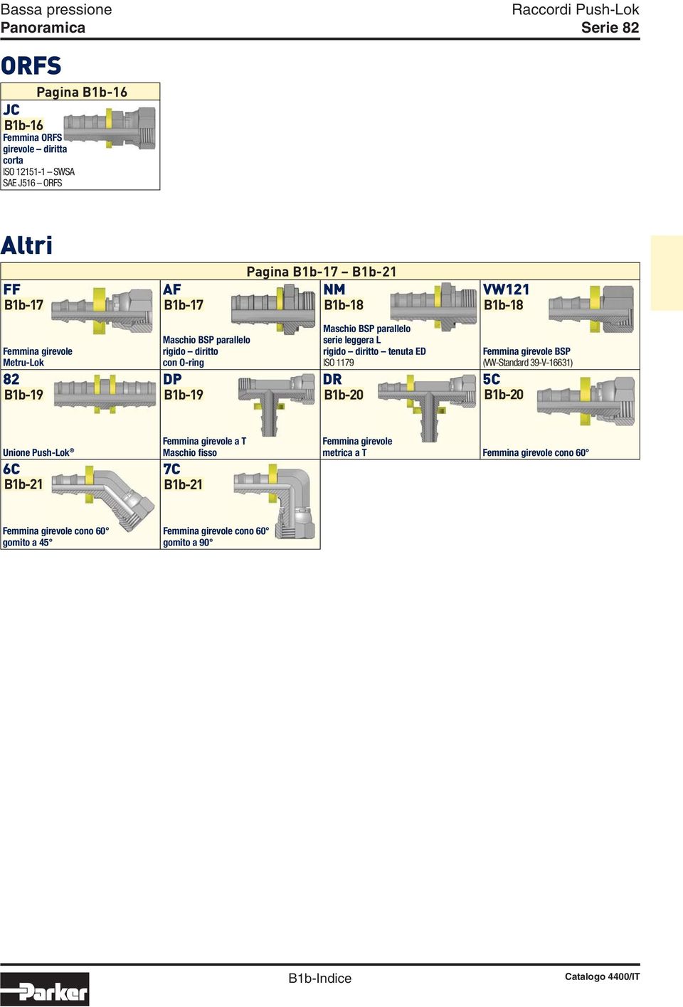 serie leggera L rigido diritto tenuta ED ISO 1179 DR B1b-20 Femmina girevole BSP (VW-Standard 39-V-16631) 5C B1b-20 Unione Push-Lok 6C B1b-21 Femmina girevole a