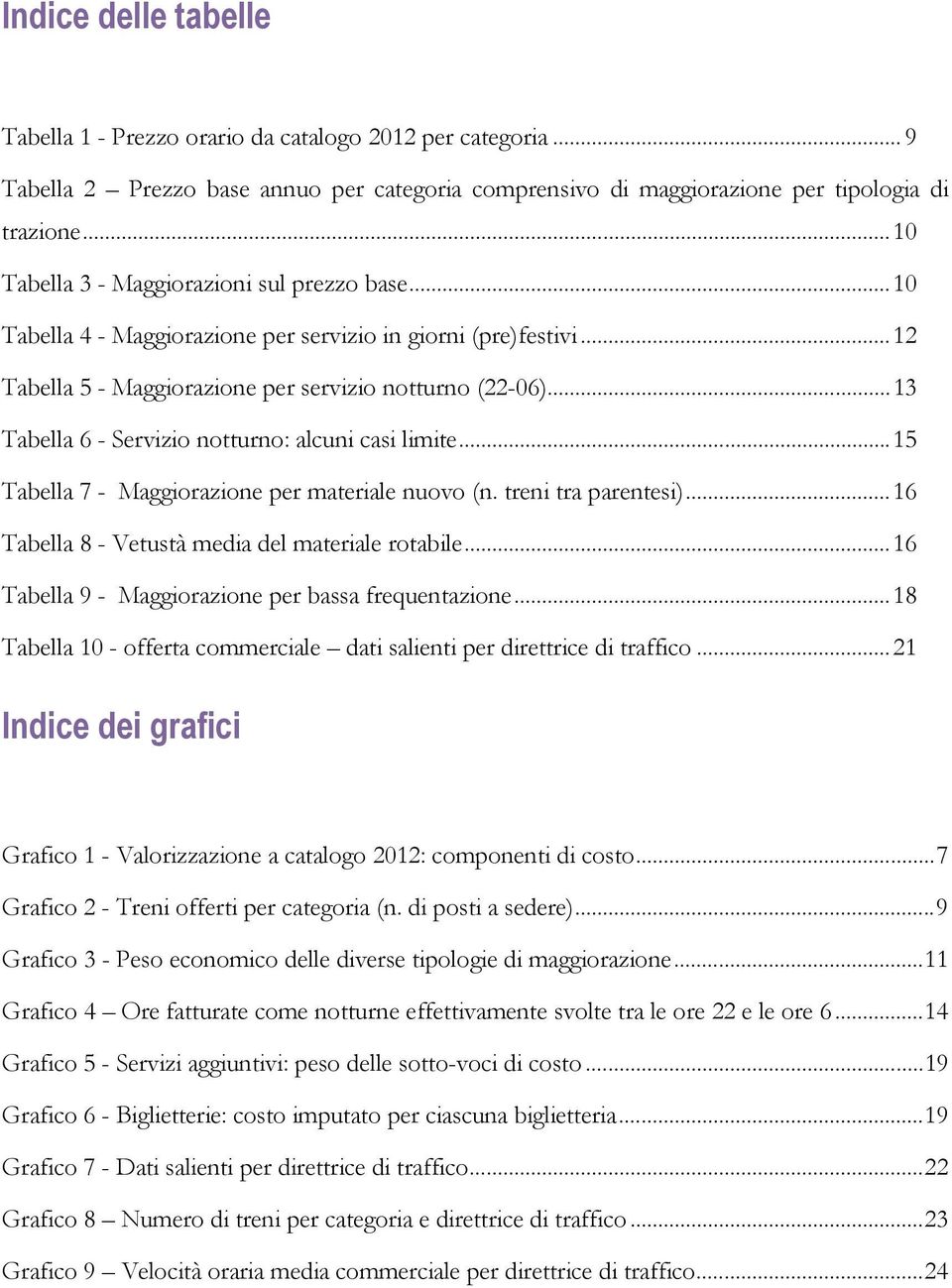 .. 13 Tabella 6 - Servizio notturno: alcuni casi limite... 15 Tabella 7 - Maggiorazione per materiale nuovo (n. treni tra parentesi)... 16 Tabella 8 - Vetustà media del materiale rotabile.