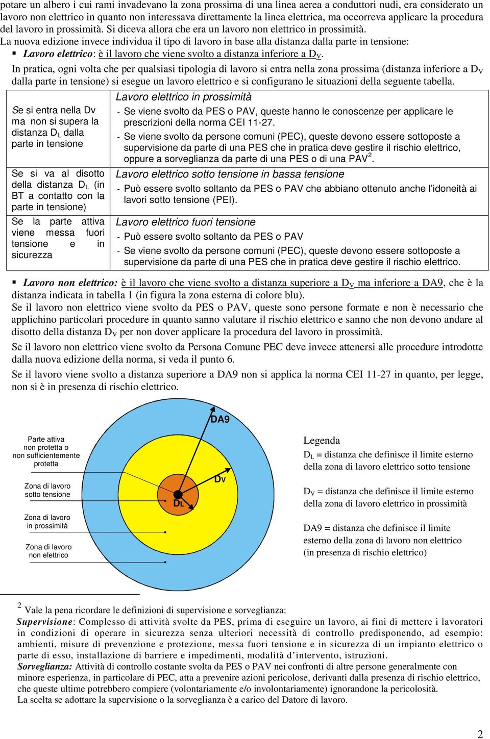 La nuova edizione invece individua il tipo di lavoro in base alla distanza dalla parte in tensione: Lavoro elettrico: è il lavoro che viene svolto a distanza inferiore a D V.