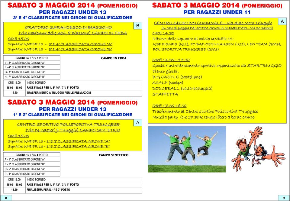 - 3 CLSSIFICTO GIRONE B ORE 15.00 15.00 18.00 FSE FINLE PER IL 5 / 6 / 7 / 8 POSTO 18.