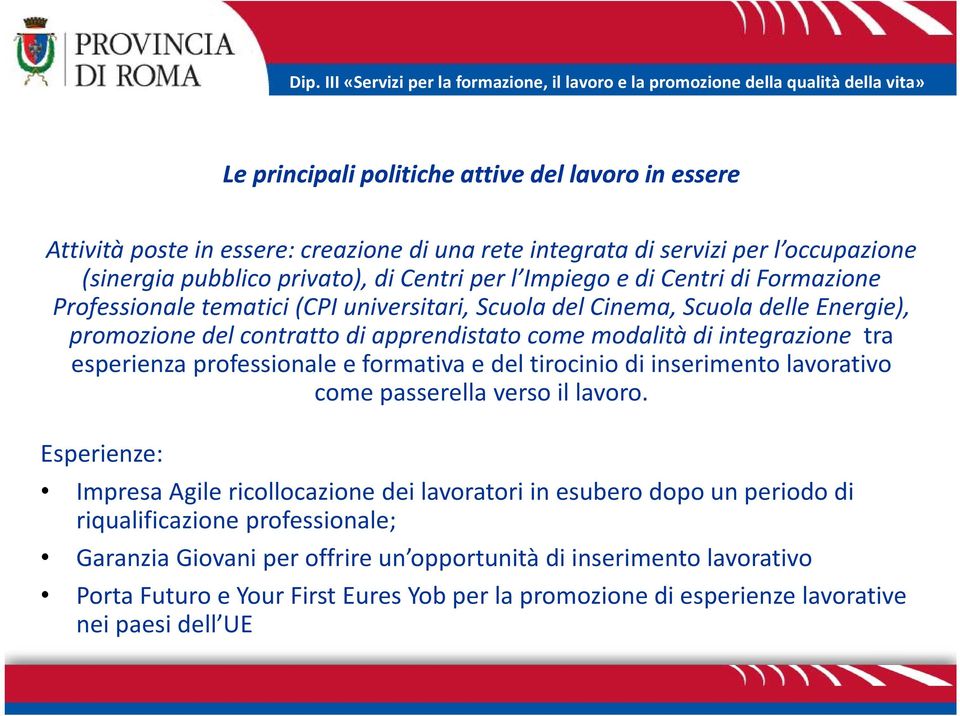 professionale e formativa e dlti del tirocinio i i di inserimento i lavorativo come passerella verso il lavoro.