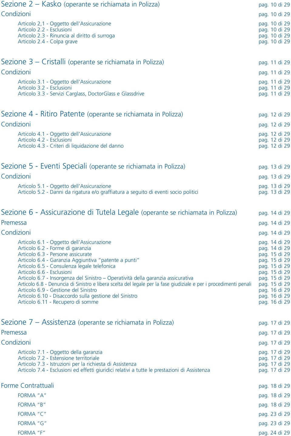 11 di 29 Articolo 3.2 - Esclusioni pag. 11 di 29 Articolo 3.3 - Servizi Carglass, DoctorGlass e Glassdrive pag. 11 di 29 Sezione 4 - Ritiro Patente (operante se richiamata in Polizza) pag.