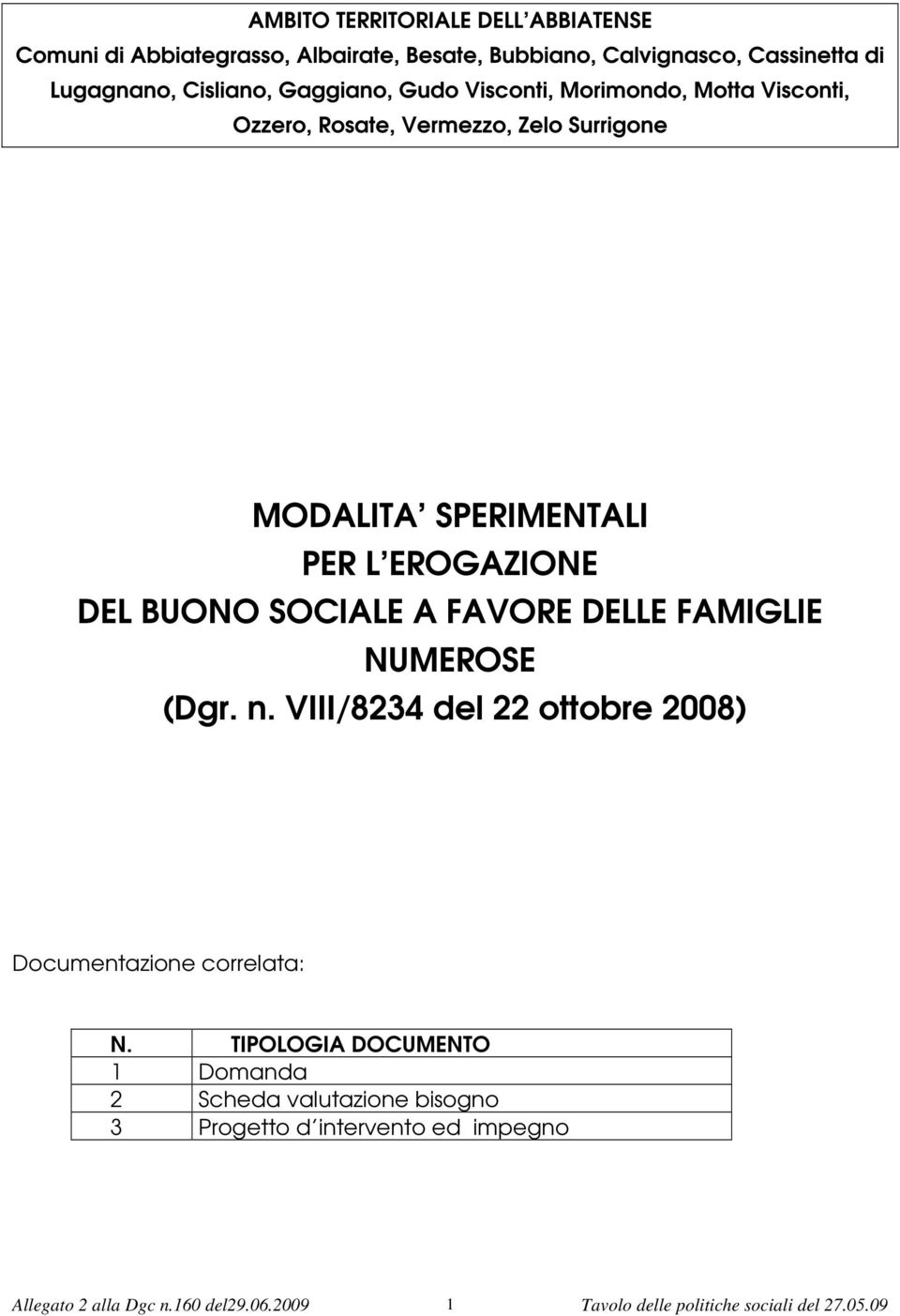 EROGAZIONE DEL BUONO SOCIALE A FAVORE DELLE FAMIGLIE NUMEROSE (Dgr. n. VIII/8234 del 22 ottobre 2008) Documentazione correlata: N.