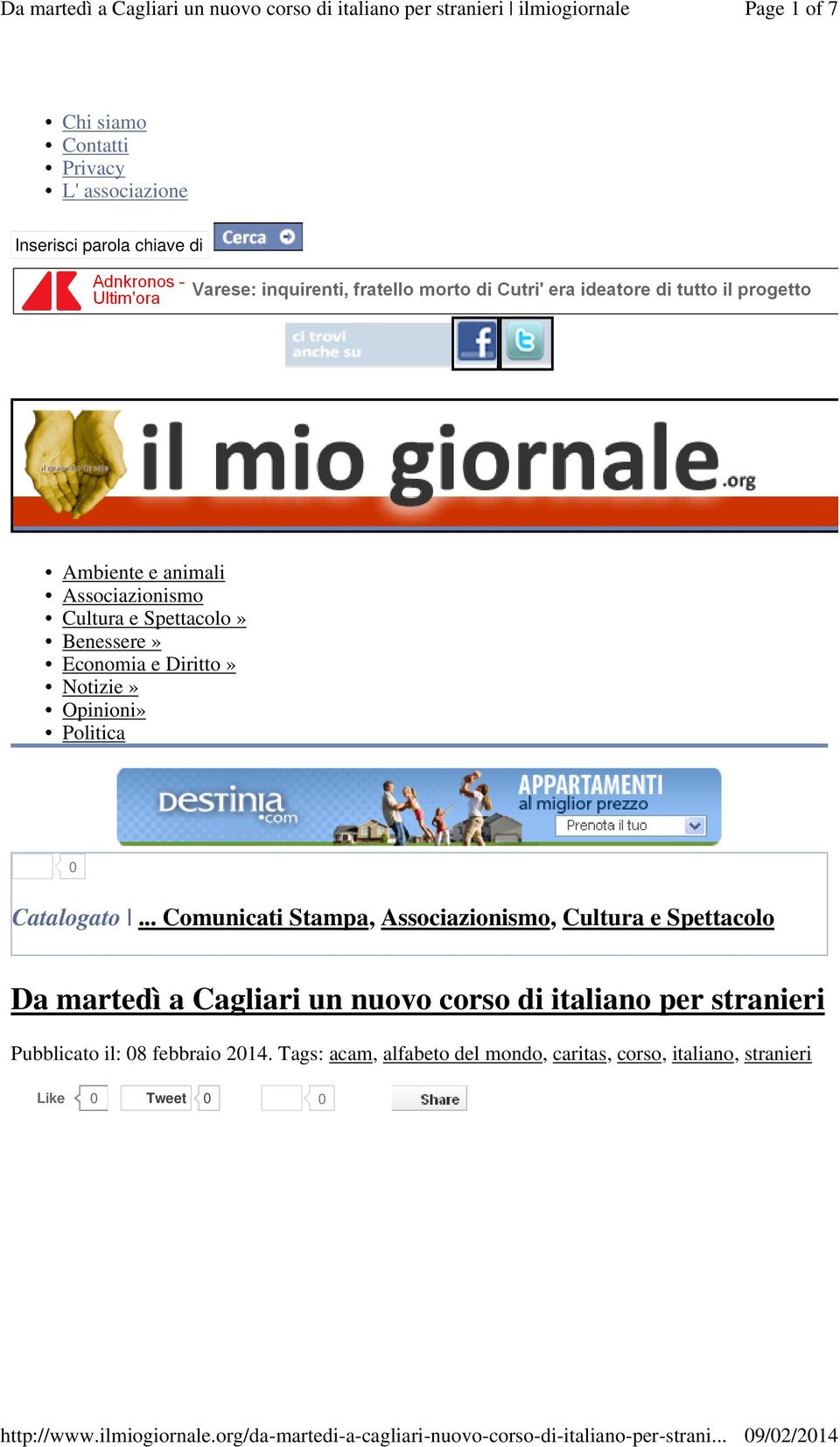 .. Comunicati Stampa, Associazionismo, Cultura e Spettacolo Da martedì a Cagliari un nuovo corso di italiano per