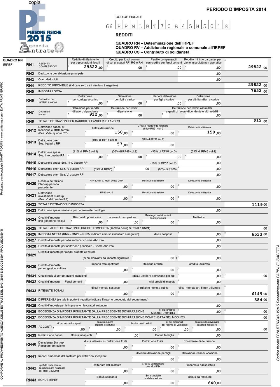 per redditi di lavoro dipendente 9 per redditi di pensione per redditi assimilati a quelli di lavoro dipendente e altri redditi ) per altri familiari a carico RN (Sez.