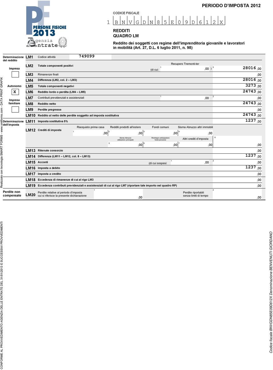 Totale componenti positivi Rimanenze finali Differenza (LM, col.