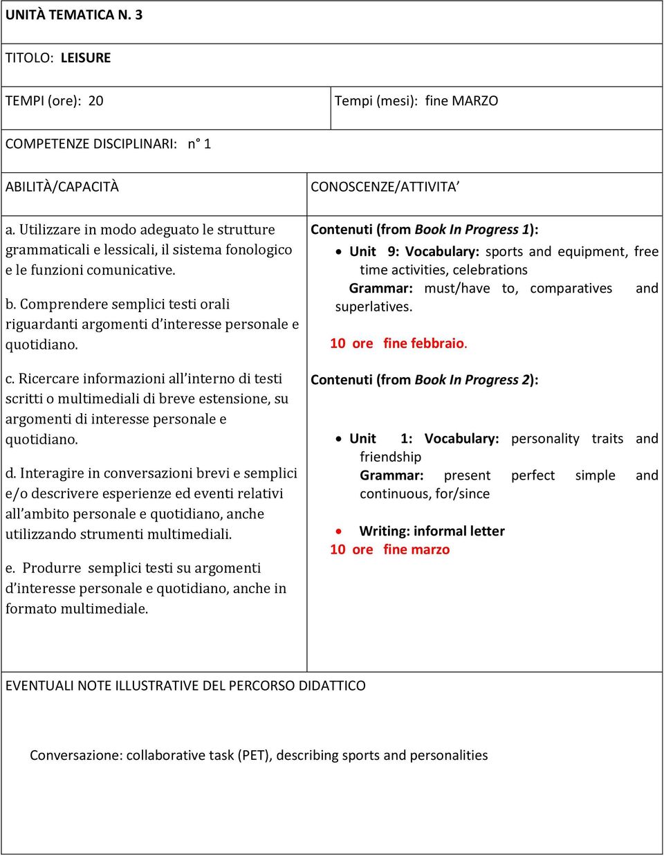 Comprendere semplici testi orali riguardanti argomenti d interesse personale e c.