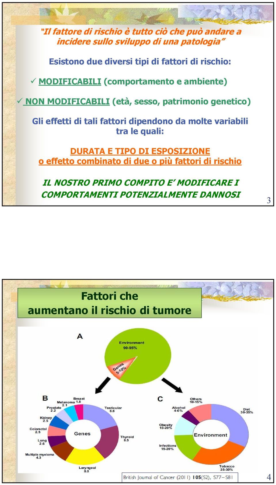 tali fattori dipendono da molte variabili tra le quali: DURATA E TIPO DI ESPOSIZIONE o effetto combinato di due o più fattori