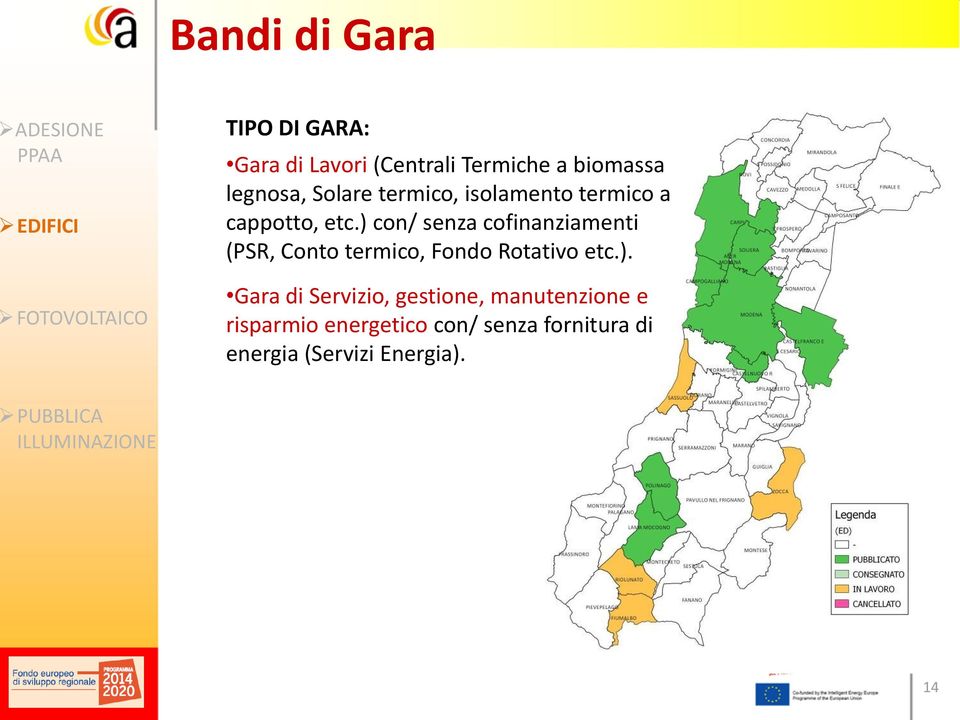 ) con/ senza cofinanziamenti (PSR, Conto termico, Fondo Rotativo etc.). Gara di Servizio,