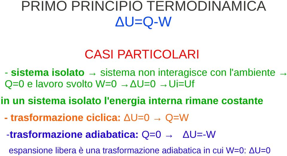 l'energia interna rimane costante - trasformazione ciclica: ΔU=0 Q=W -trasformazione