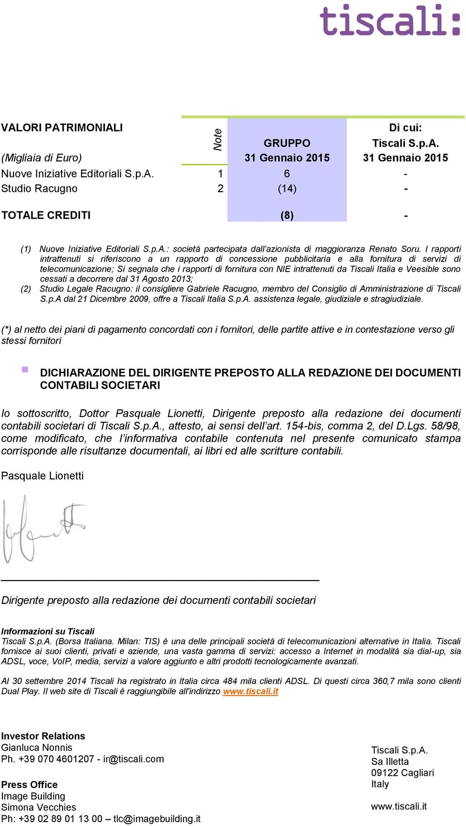 I rapporti intrattenuti si riferiscono a un rapporto di concessione pubblicitaria e alla fornitura di servizi di telecomunicazione; Si segnala che i rapporti di fornitura con NIE intrattenuti da