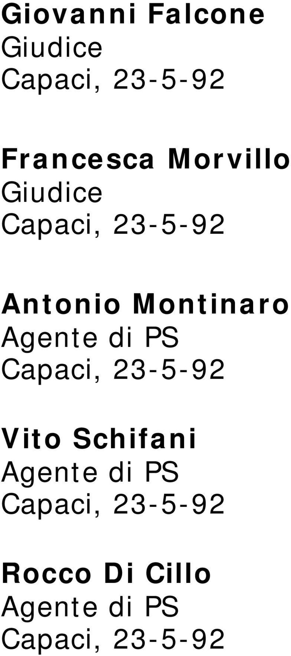Agente di PS Capaci, 23-5-92 Vito Schifani Agente di