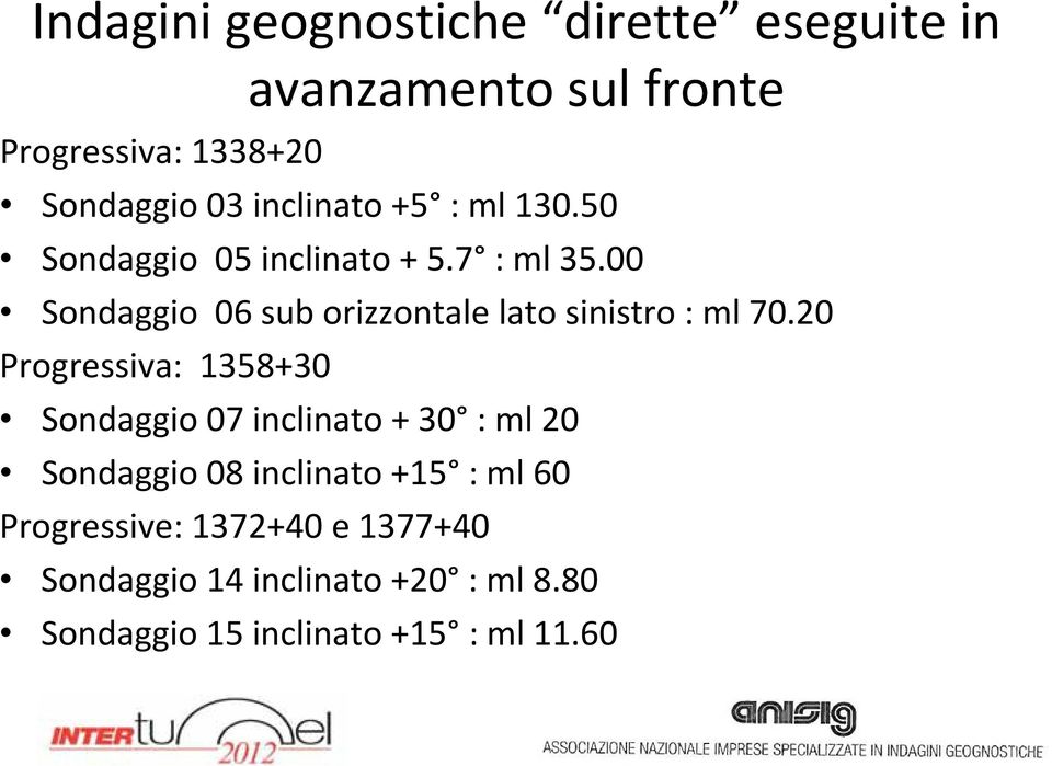 00 Sondaggio 06 sub orizzontale lato sinistro : ml 70.