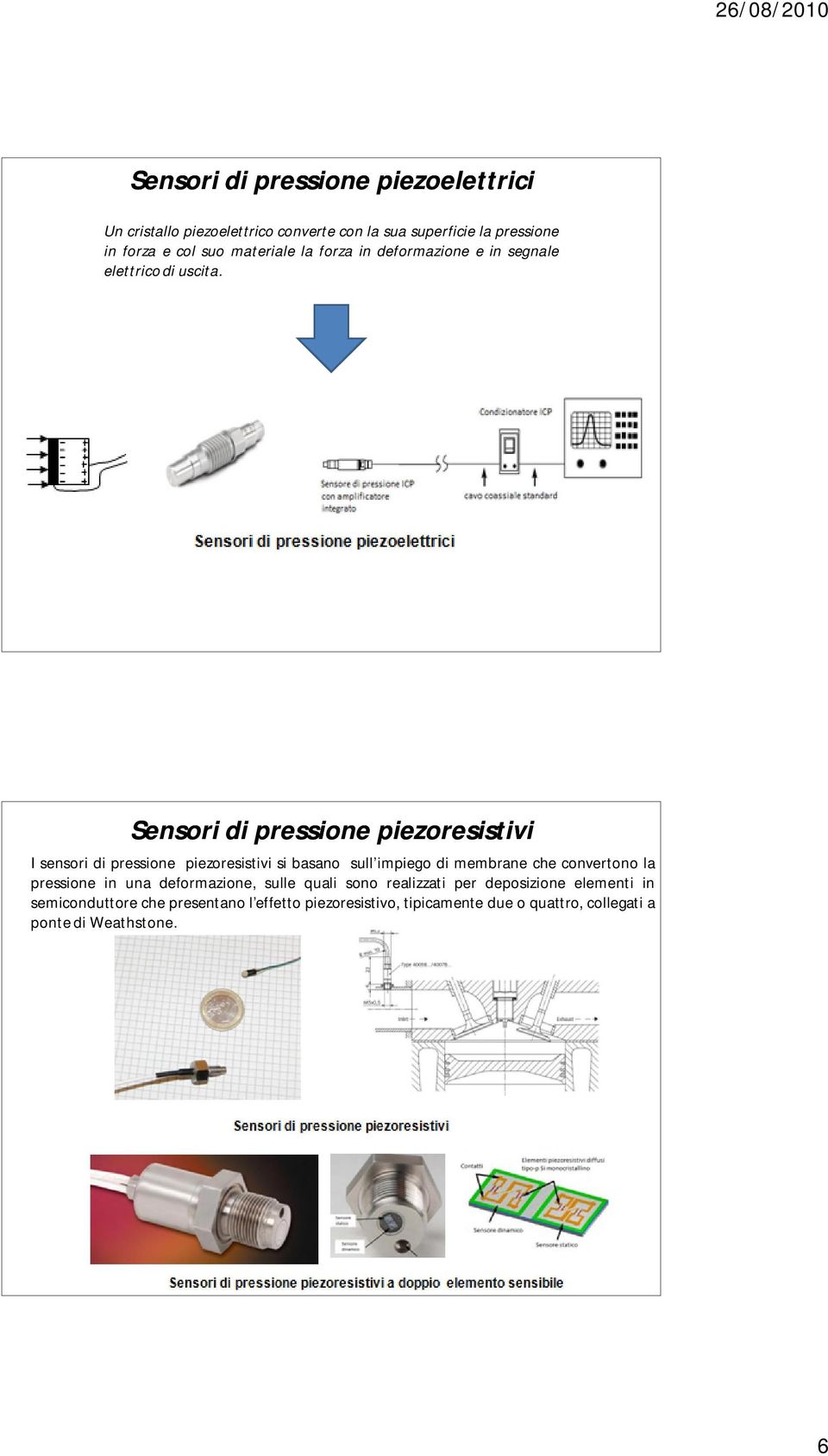 Sensori di pressione piezoresistivi I sensori di pressione piezoresistivi si basano sull impiego di membrane che convertono la