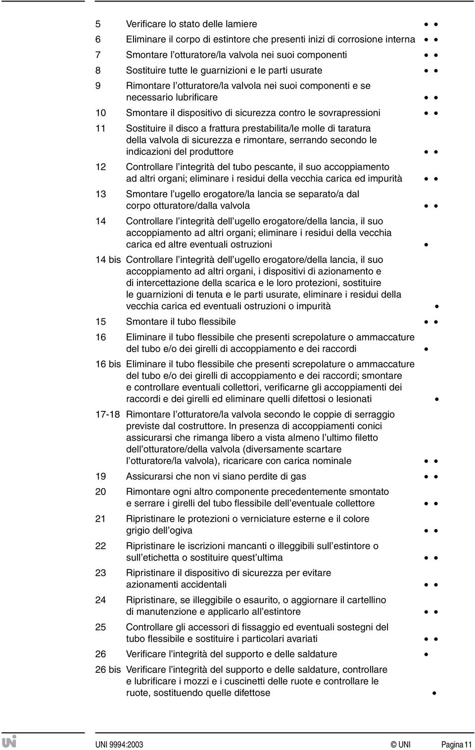 frattura prestabilita/le molle di taratura della valvola di sicurezza e rimontare, serrando secondo le indicazioni del produttore 12 Controllare l integrità del tubo pescante, il suo accoppiamento ad