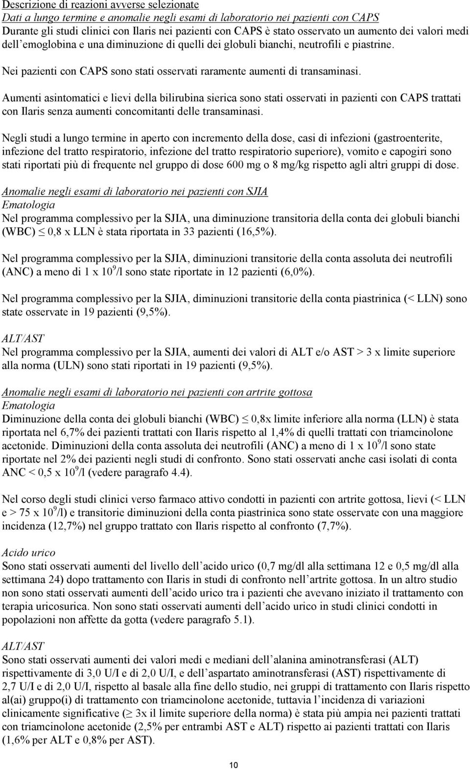 Nei pazienti con CAPS sono stati osservati raramente aumenti di transaminasi.