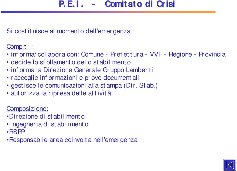 - Regione - Provincia decide lo sfollamento dello stabilimento informa la Direzione Generale Gruppo Lamberti raccoglie