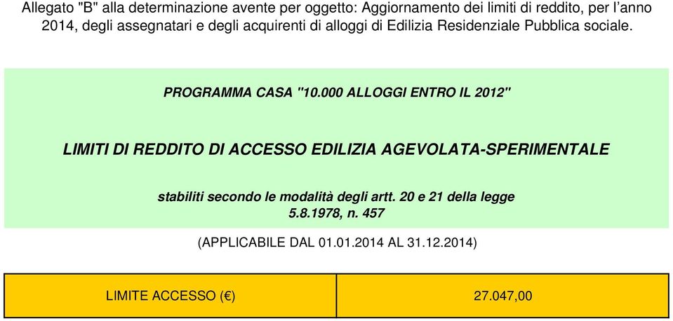 000 ALLOGGI ENTRO IL 2012" LIMITI DI REDDITO DI ACCESSO EDILIZIA AGEVOLATA-SPERIMENTALE stabiliti secondo le