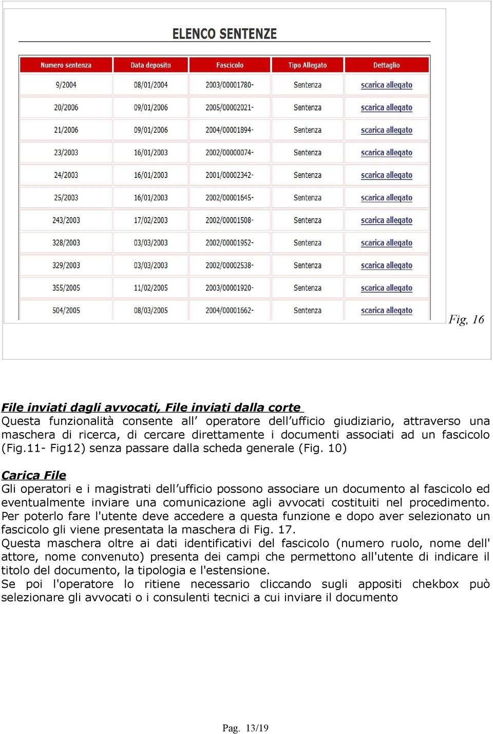 10) Carica File Gli operatori e i magistrati dell ufficio possono associare un documento al fascicolo ed eventualmente inviare una comunicazione agli avvocati costituiti nel procedimento.