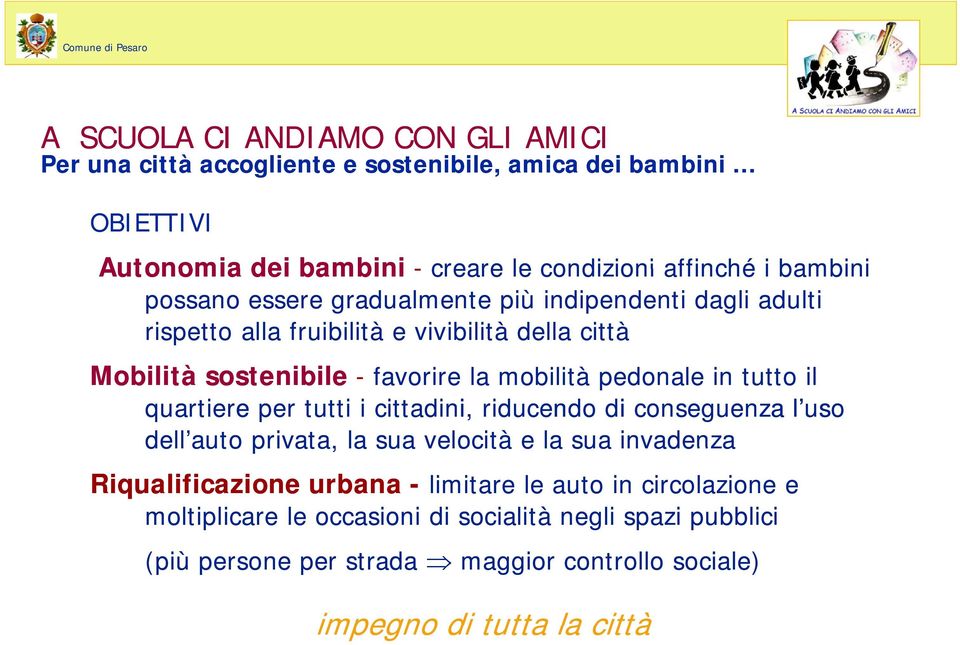 pedonale in tutto il quartiere per tutti i cittadini, riducendo di conseguenza l uso dell auto privata, la sua velocità e la sua invadenza Riqualificazione urbana