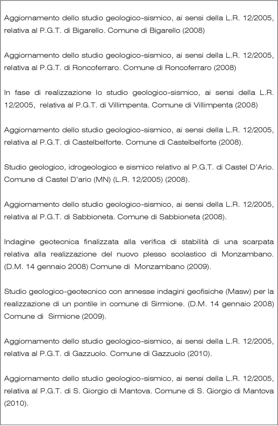 Comune di Castel D ario (MN) (L.R. 12/2005) (2008). relativa al P.G.T. di Sabbioneta. Comune di Sabbioneta (2008).