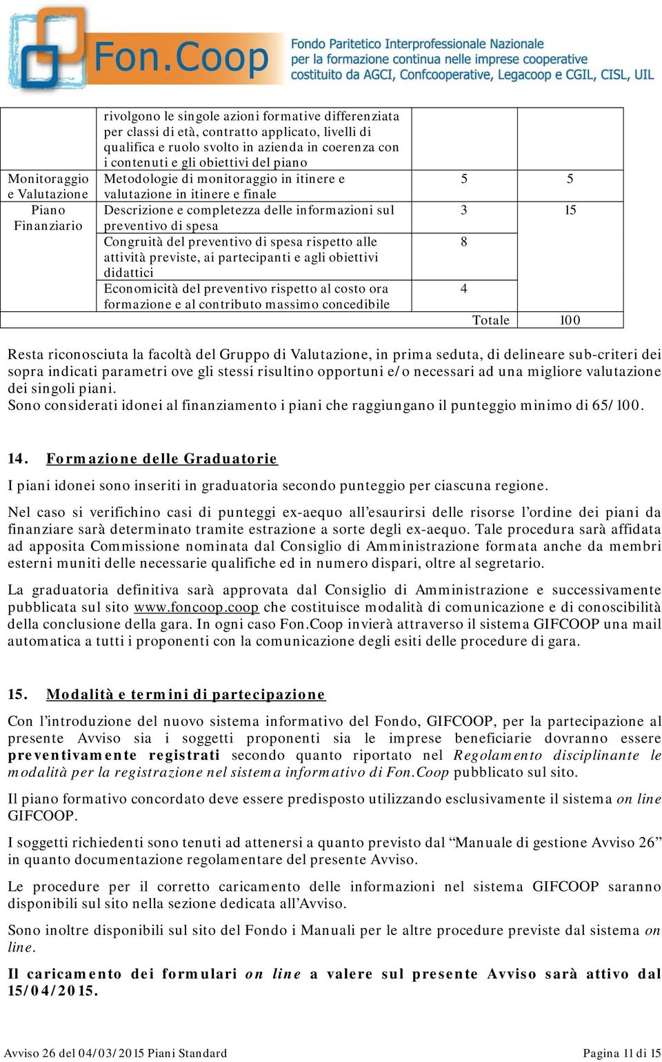 preventivo di spesa rispetto alle attività previste, ai partecipanti e agli obiettivi didattici Economicità del preventivo rispetto al costo ora formazione e al contributo massimo concedibile 5 5 3