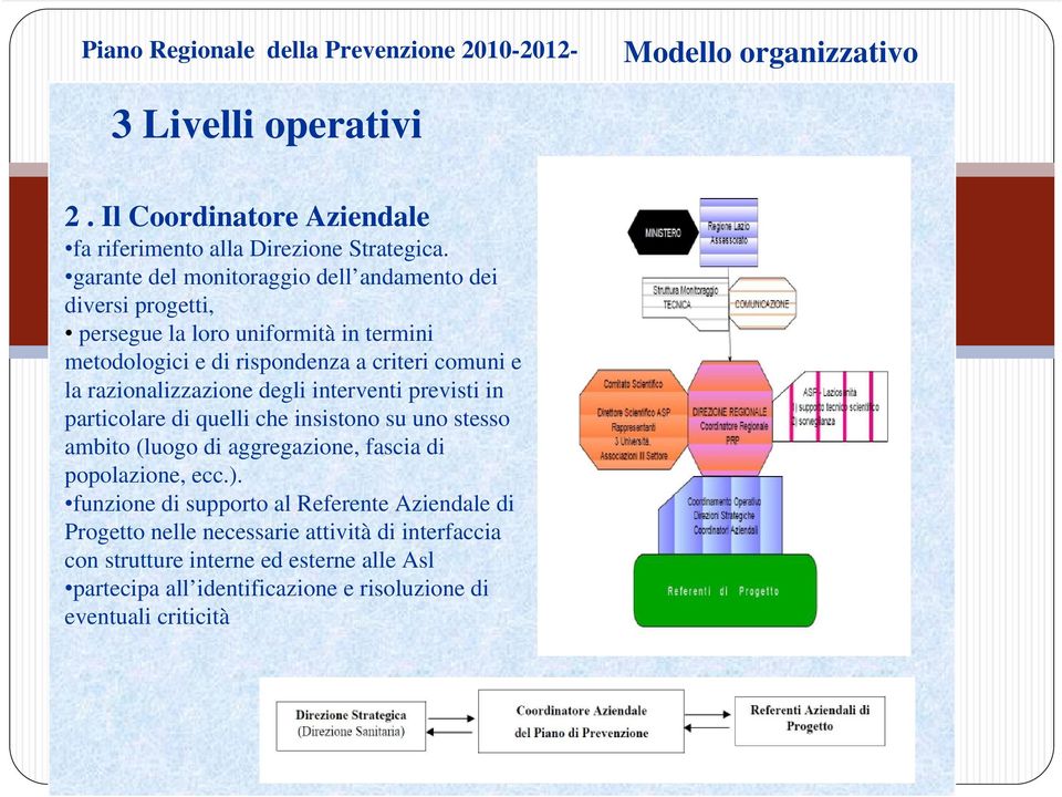 razionalizzazione degli interventi previsti in particolare di quelli che insistono su uno stesso ambito (luogo di aggregazione, fascia di popolazione, ecc.).