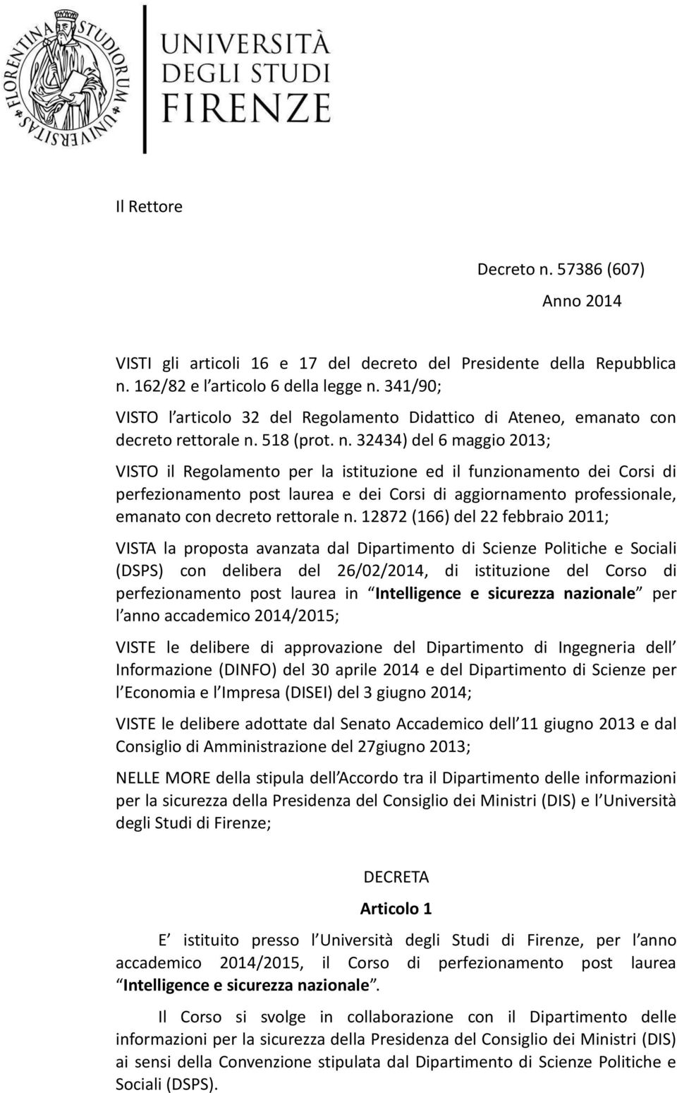 decreto rettorale n.