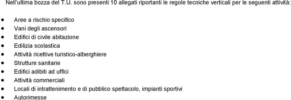 rischio specifico Vani degli ascensori Edifici di civile abitazione Edilizia scolastica Attività