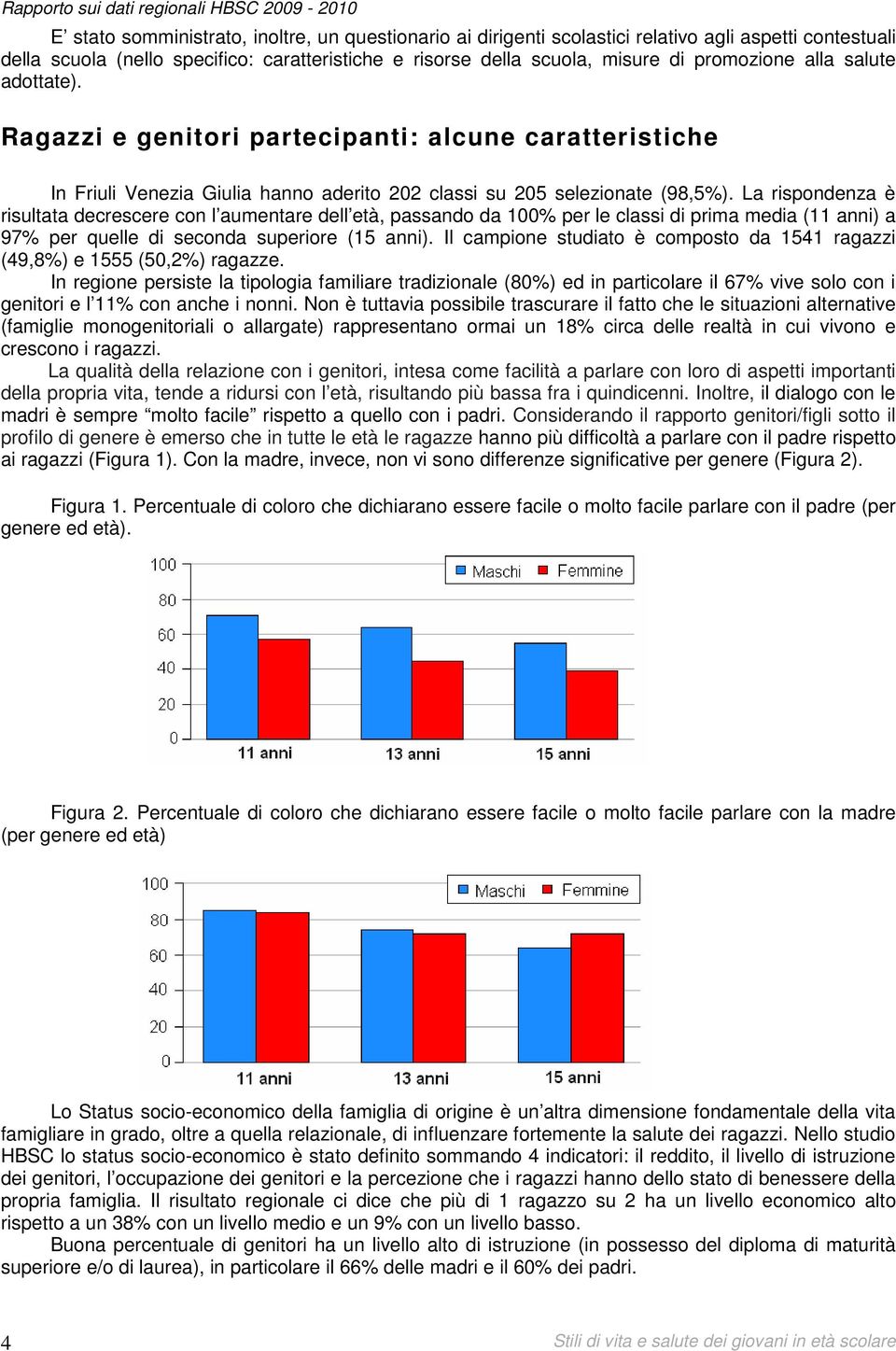 La rispondenza è risultata decrescere con l aumentare dell età, passando da 100% per le classi di prima media (11 anni) a 97% per quelle di seconda superiore (15 anni).