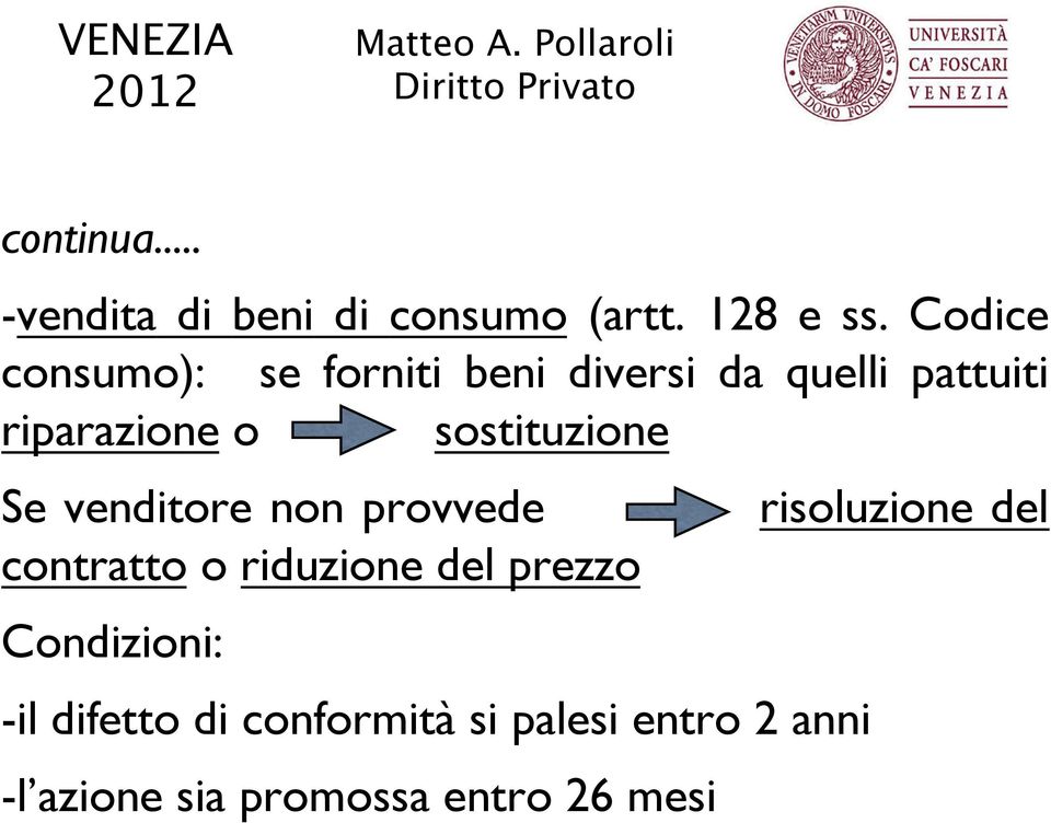 sostituzione Se venditore non provvede risoluzione del contratto o riduzione