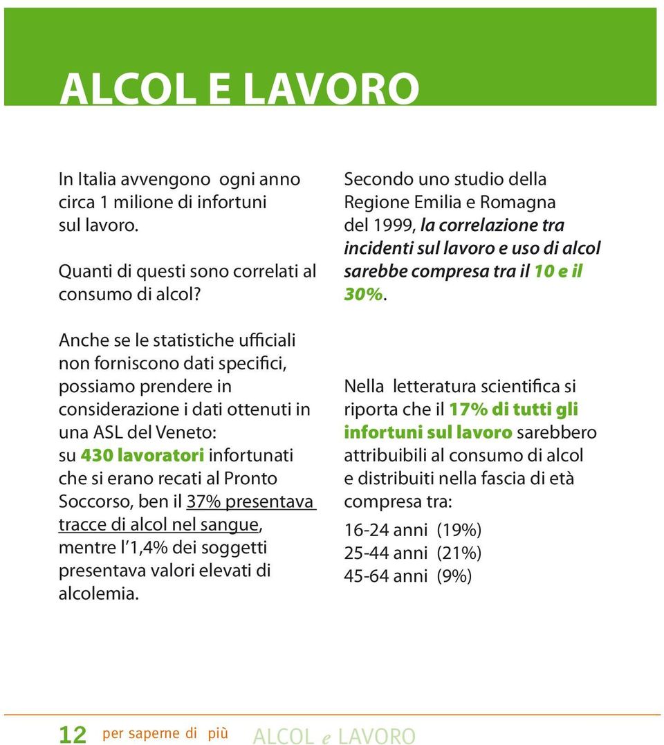 Soccorso, ben il 37% presentava tracce di alcol nel sangue, mentre l 1,4% dei soggetti presentava valori elevati di alcolemia.