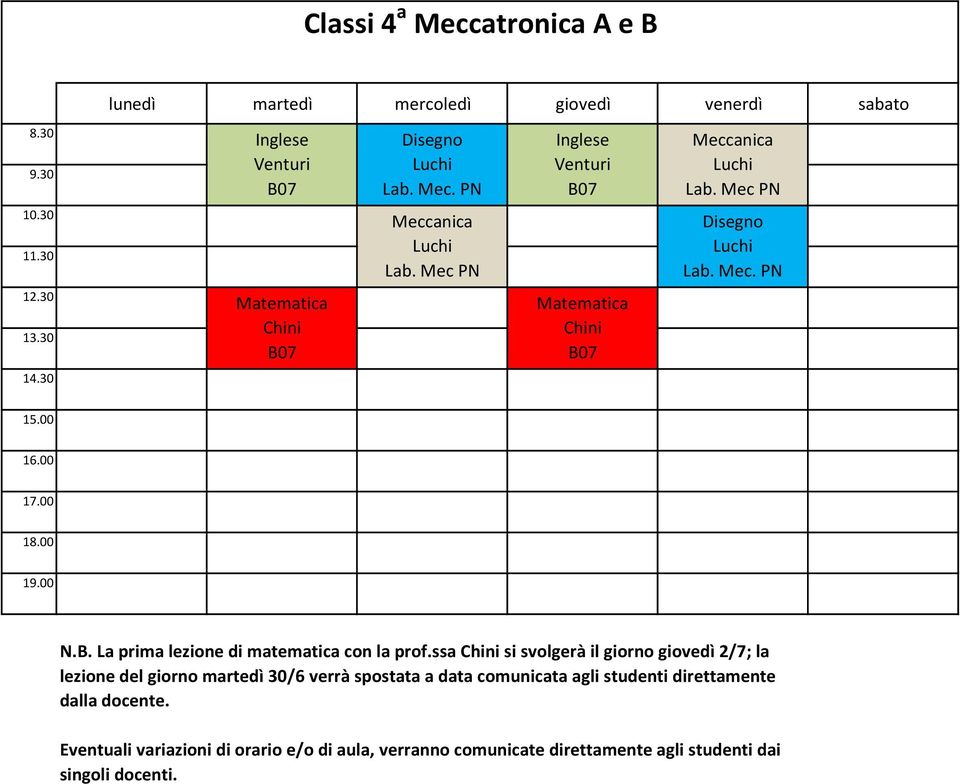 B. La prima lezione di matematica con la prof.