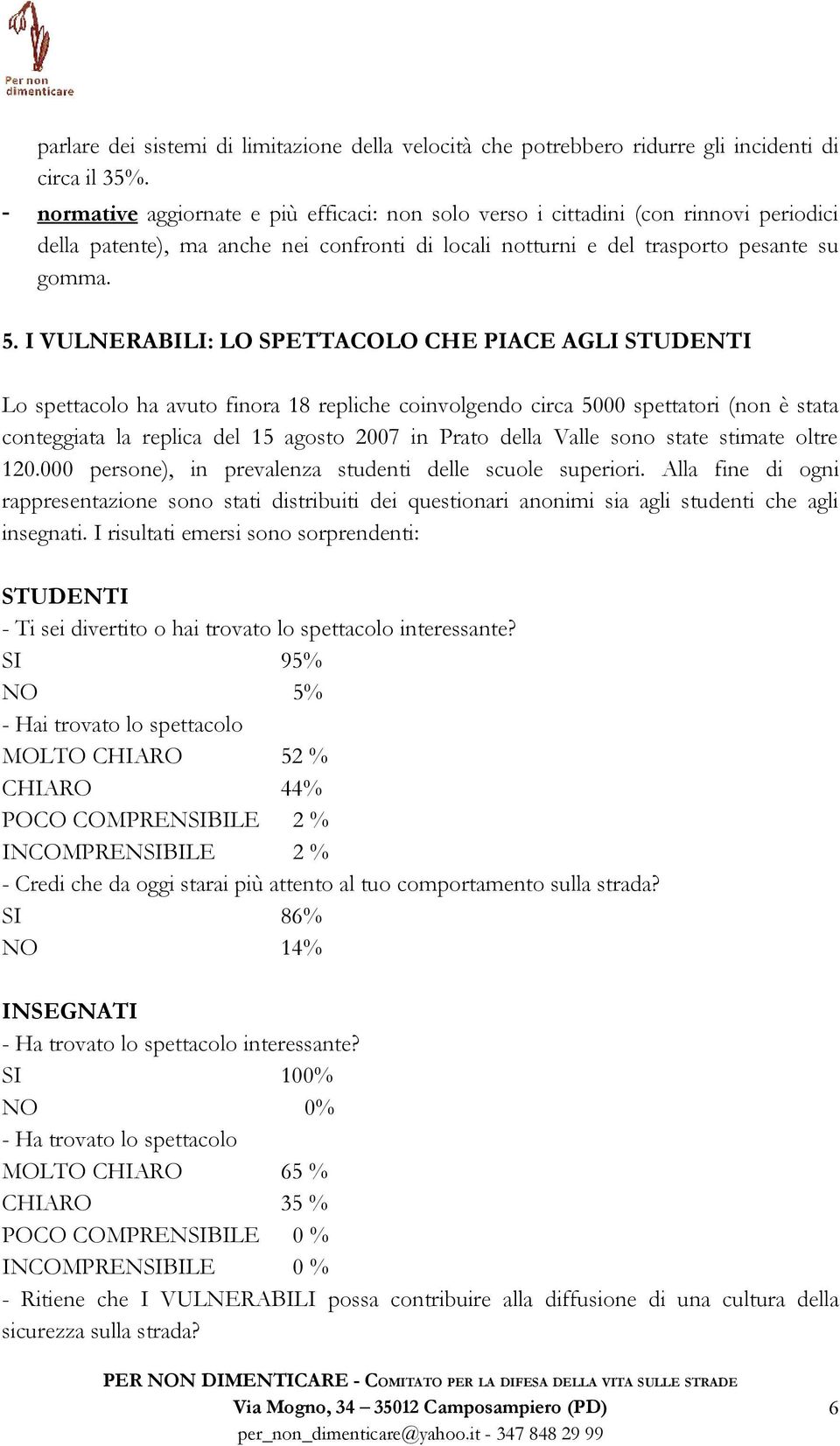 I VULNERABILI: LO SPETTACOLO CHE PIACE AGLI STUDENTI Lo spettacolo ha avuto finora 18 repliche coinvolgendo circa 5000 spettatori (non è stata conteggiata la replica del 15 agosto 2007 in Prato della