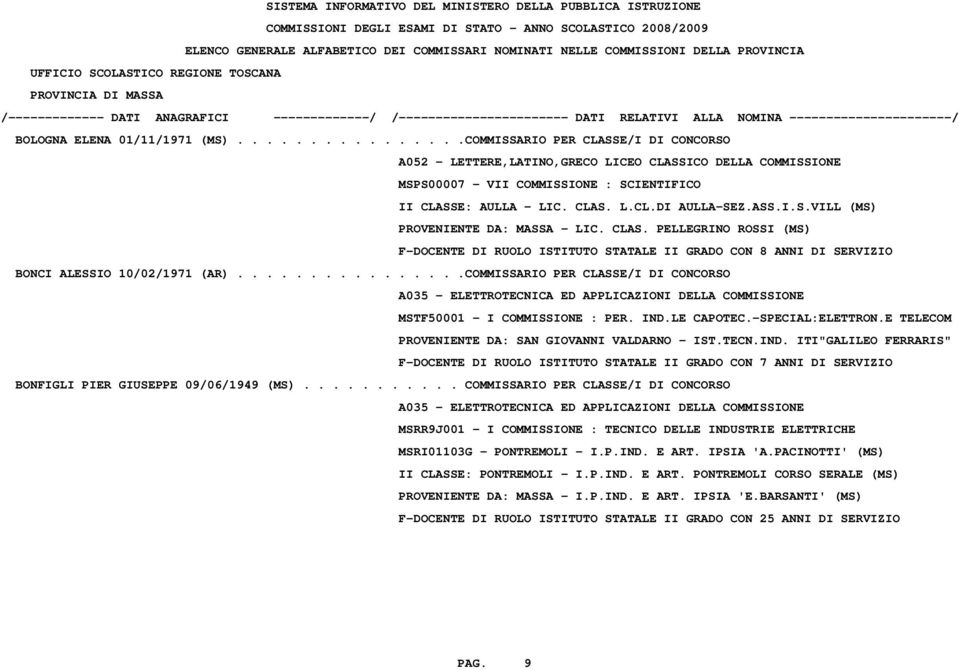 ...............COMMISSARIO PER CLASSE/I DI CONCORSO A035 - ELETTROTECNICA ED APPLICAZIONI DELLA COMMISSIONE MSTF50001 - I COMMISSIONE : PER. IND.LE CAPOTEC.-SPECIAL:ELETTRON.