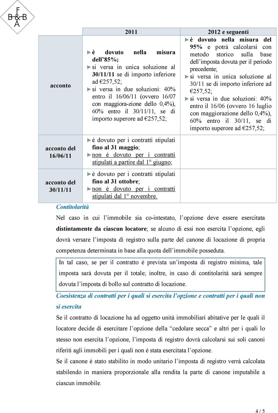 contratti stipulati a partire dal 1 giugno; è dovuto per i contratti stipulati fino al 31 ottobre; non è dovuto per i contratti stipulati dal 1 novembre.