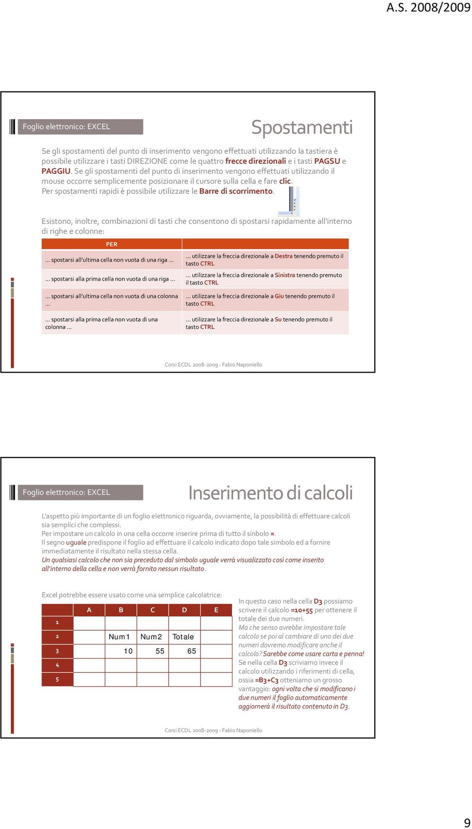 Per spostamenti rapidi è possibile utilizzare le Barre di scorrimento.