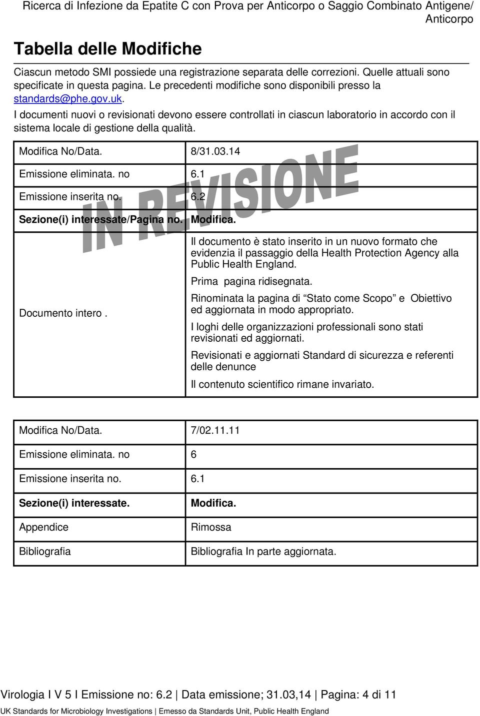 I documenti nuovi o revisionati devono essere controllati in ciascun laboratorio in accordo con il sistema locale di gestione della qualità. Modifica No/Data. 8/31.03.14 Emissione eliminata. no 6.