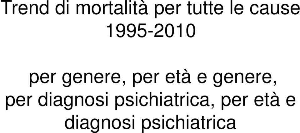 età e genere, per diagnosi