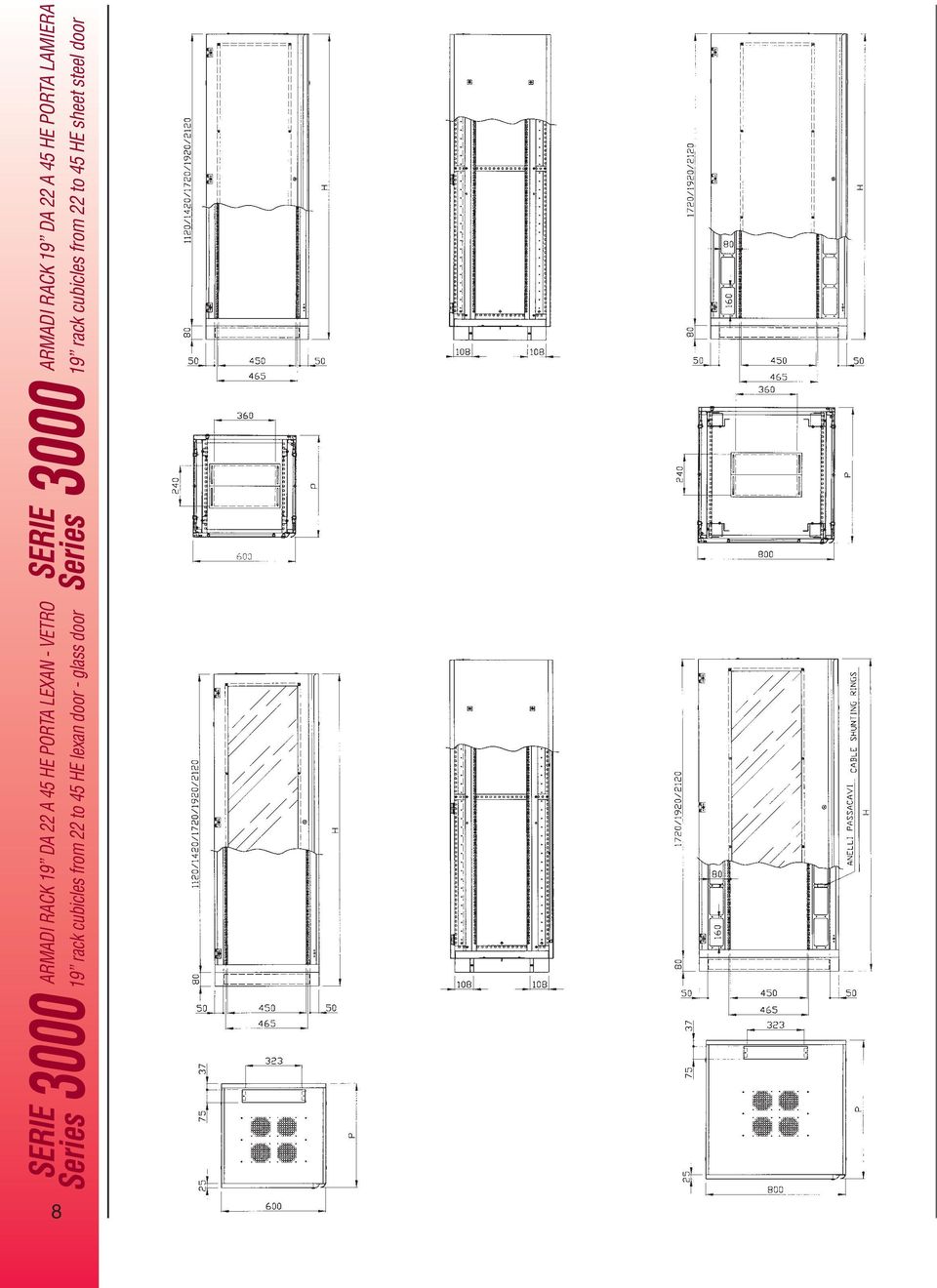 glass door SERIE ARMADI RACK 19 DA 22 A 45 HE PORTA LAMIERA