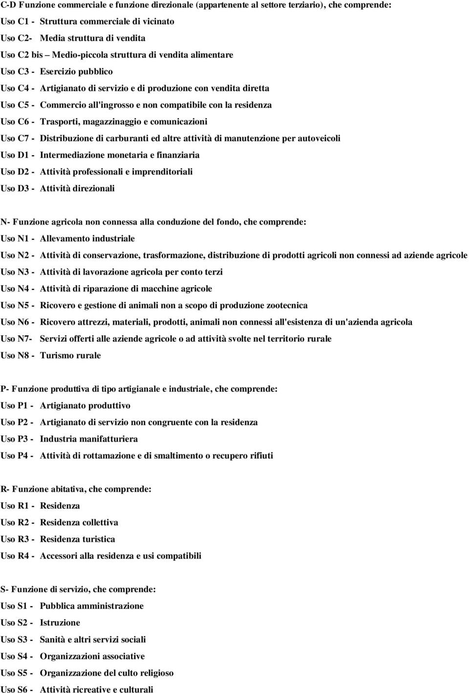 residenza Uso C6 - Trasporti, magazzinaggio e comunicazioni Uso C7 - Distribuzione di carburanti ed altre attività di manutenzione per autoveicoli Uso D1 - Intermediazione monetaria e finanziaria Uso