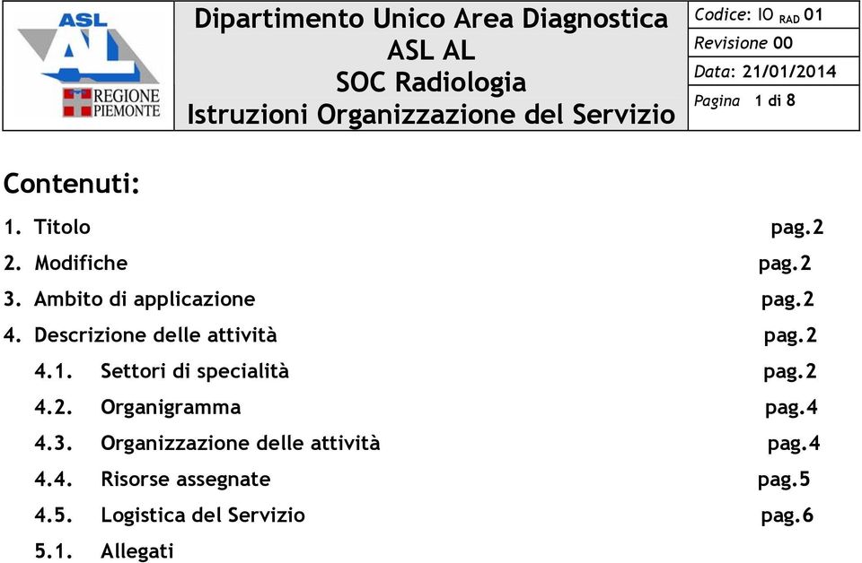 Settori di specialità pag.2 4.2. Organigramma pag.4 4.3.