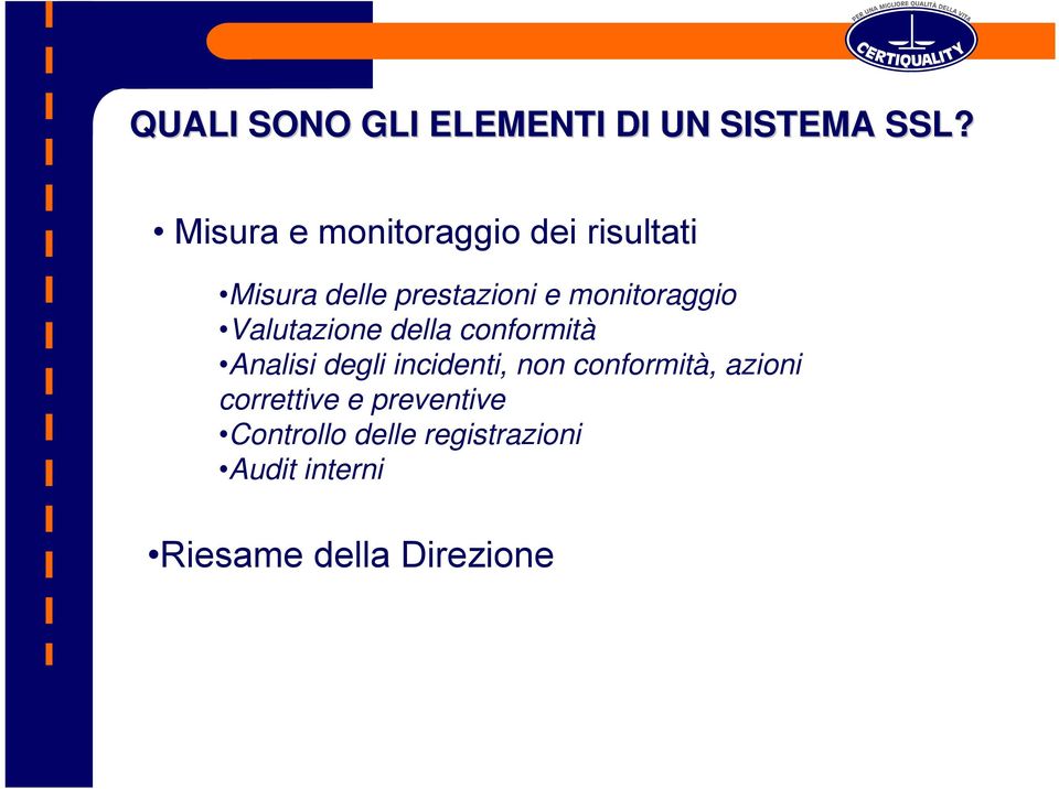 monitoraggio Valutazione conformità Analisi degli incidenti, non