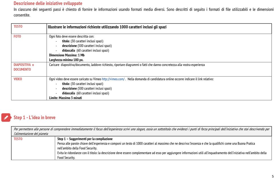 FOTO DIAPOSITIVA o DOCUMENTO VIDEO Illustrare le informazioni richieste utilizzando 1000 caratteri inclusi gli spazi Ogni foto deve essere descritta con: - titolo: (30 caratteri inclusi spazi) -