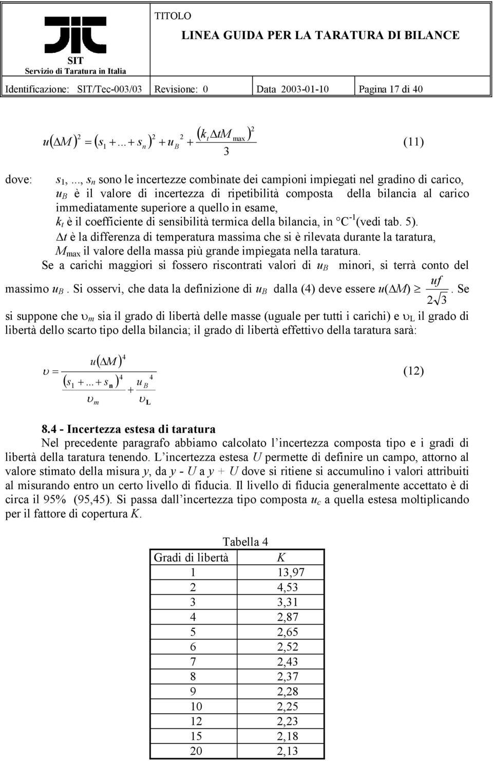 esame, k t è il coefficiente di sensibilità termica della bilancia, in C -1 (vedi tab. 5).