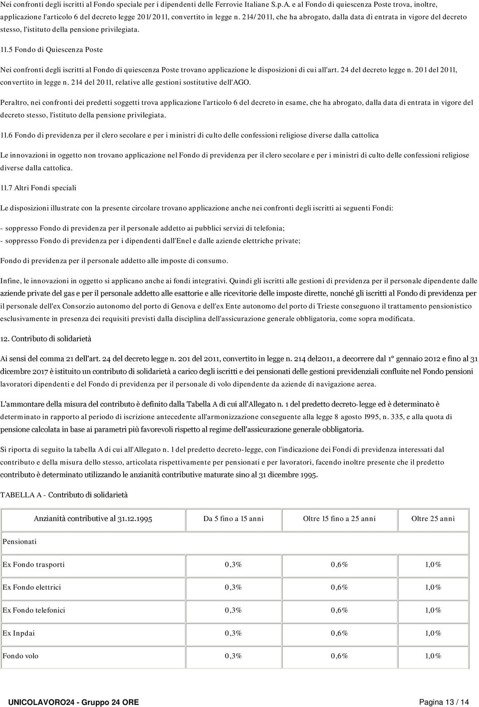 214/2011, che ha abrogato, dalla data di entrata in vigore del decreto stesso, l'istituto della pensione privilegiata. 11.