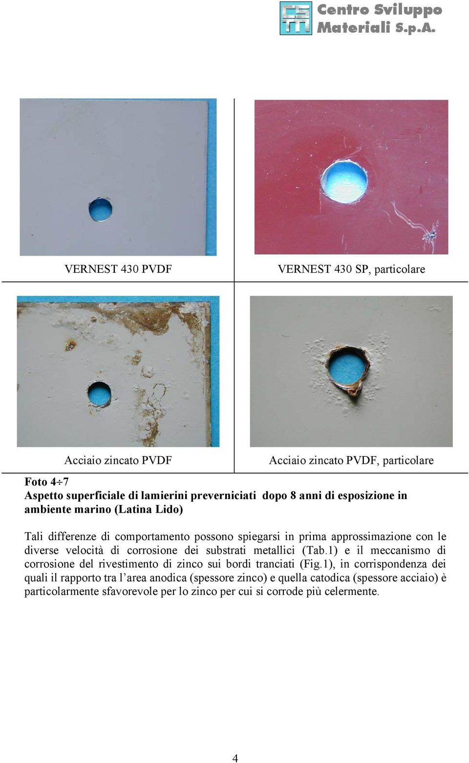 di corrosione dei substrati metallici (Tab.1) e il meccanismo di corrosione del rivestimento di zinco sui bordi tranciati (Fig.