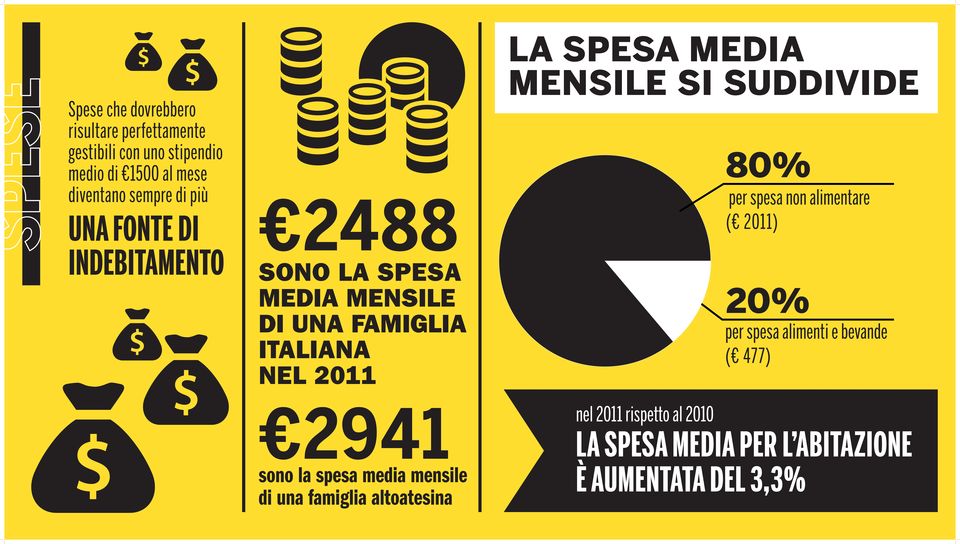 2011) media mensile di una famiglia italiana 20% per spesa alimenti e bevande ( 477) nel 2011 2941 sono la spesa
