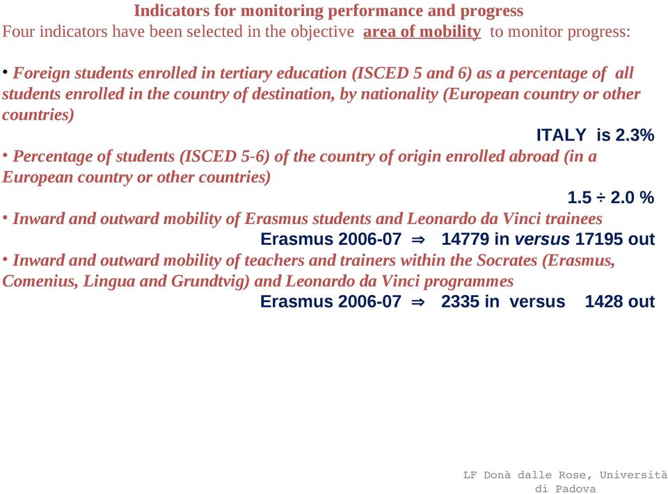 3% Percentage of students (ISCED 5-6) of the country of origin enrolled abroad (in a European country or other countries) 1.5 2.